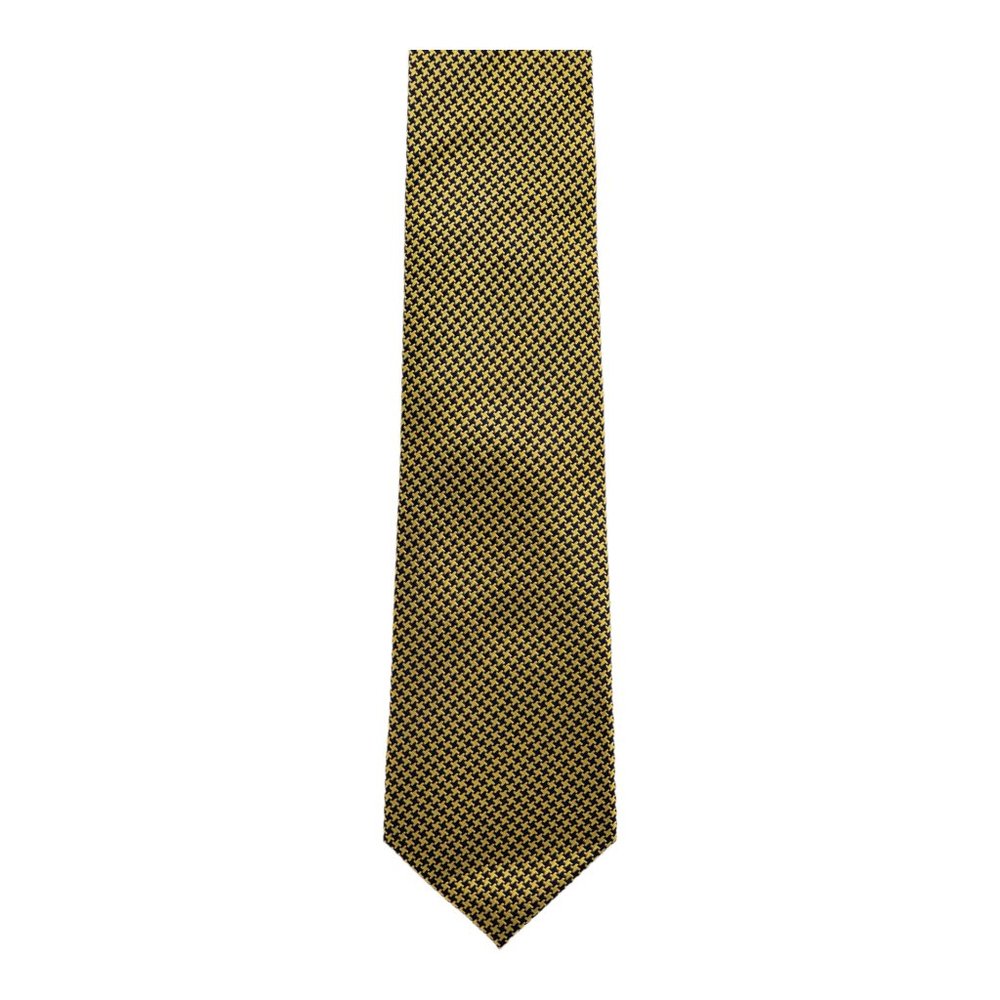 Landisun of Himalayan Houndstooth Pattern Gold 100% Silk Necktie